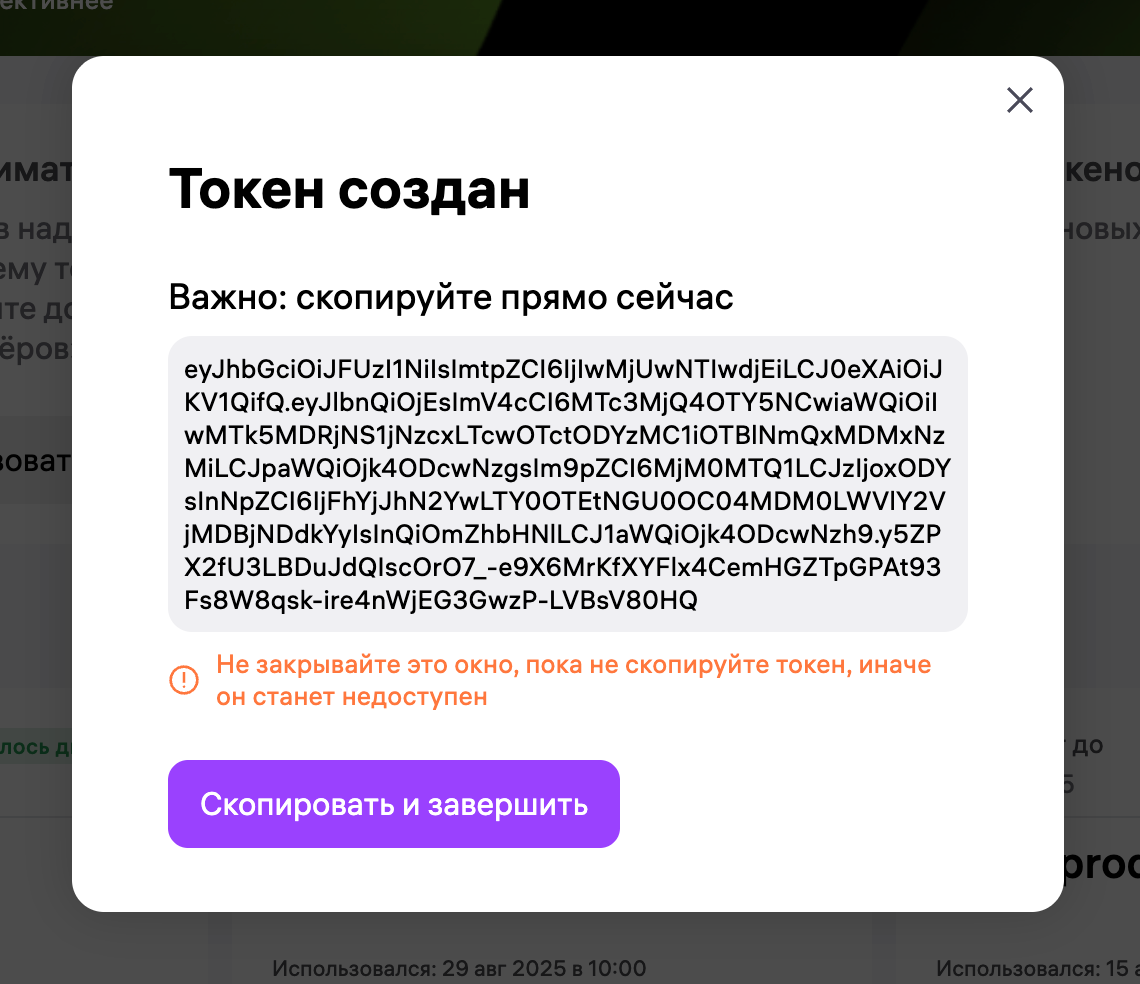Скопировать АПИ токен ВБ