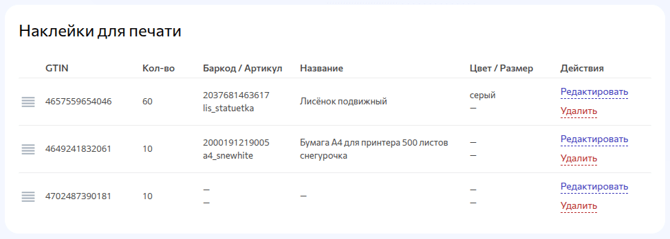 Подготовленные наклейки для печати